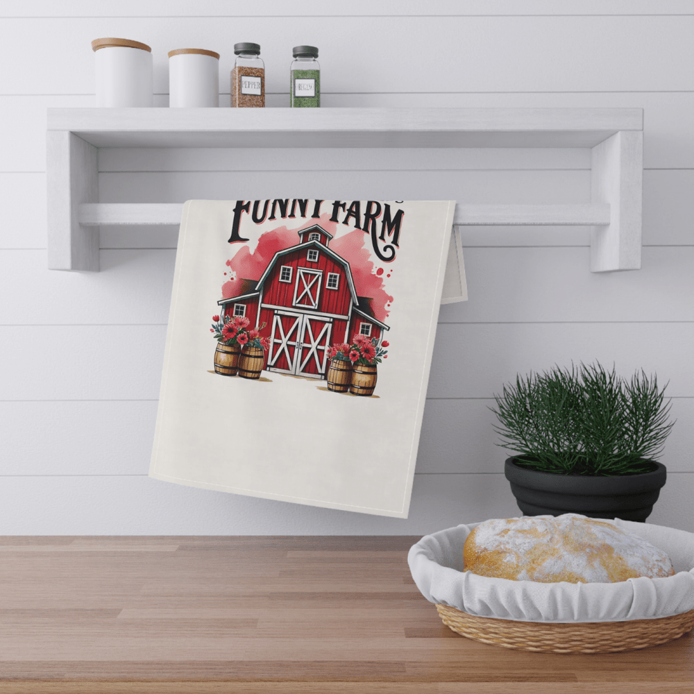 Funny Farm Tea Towel – Red Barn Kitchen Decor Gift, Welcome to the Farm UK - East Coast Gifts