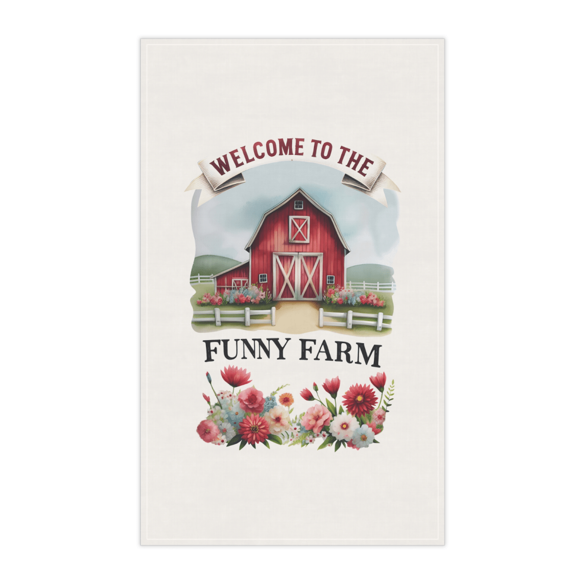 Funny Farm Tea Towel – Red Barn Kitchen Decor Gift, Welcome to the Farm UK - East Coast Gifts