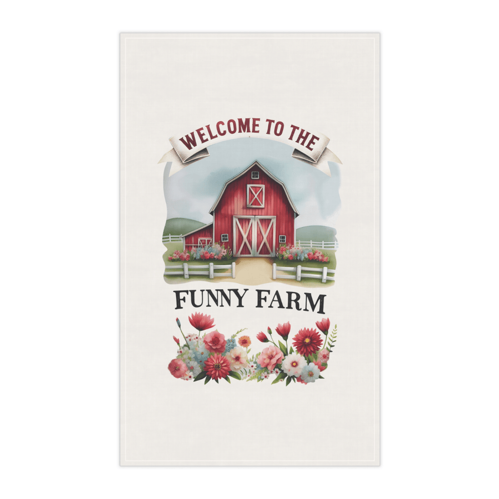 Funny Farm Tea Towel – Red Barn Kitchen Decor Gift, Welcome to the Farm UK - East Coast Gifts