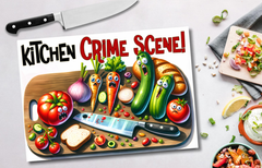 Funny Glass Chopping Board – “Kitchen Crime Scene” Design - East Coast Gifts