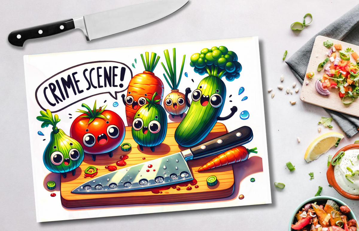 Funny Glass Chopping Board – “Kitchen Crime Scene” Design - East Coast Gifts