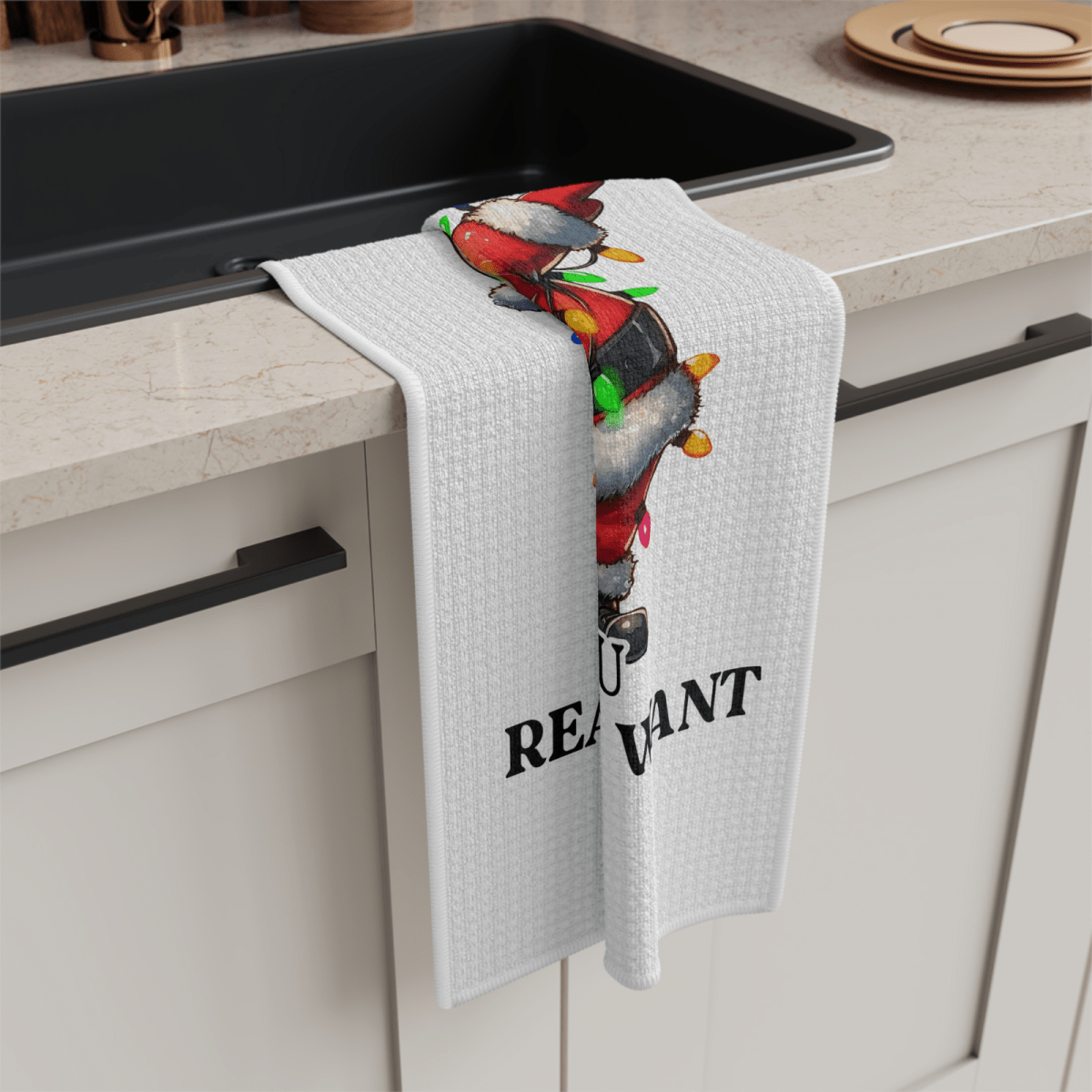 Funny Santa Dab Christmas Towel – “Tell Me What You Want” Holiday Kitchen Decor - East Coast Gifts
