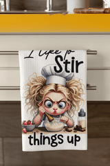 Funny Tea Towel – I Like to Stir Things Up – Chef Girl Dish Towel - East Coast Gifts