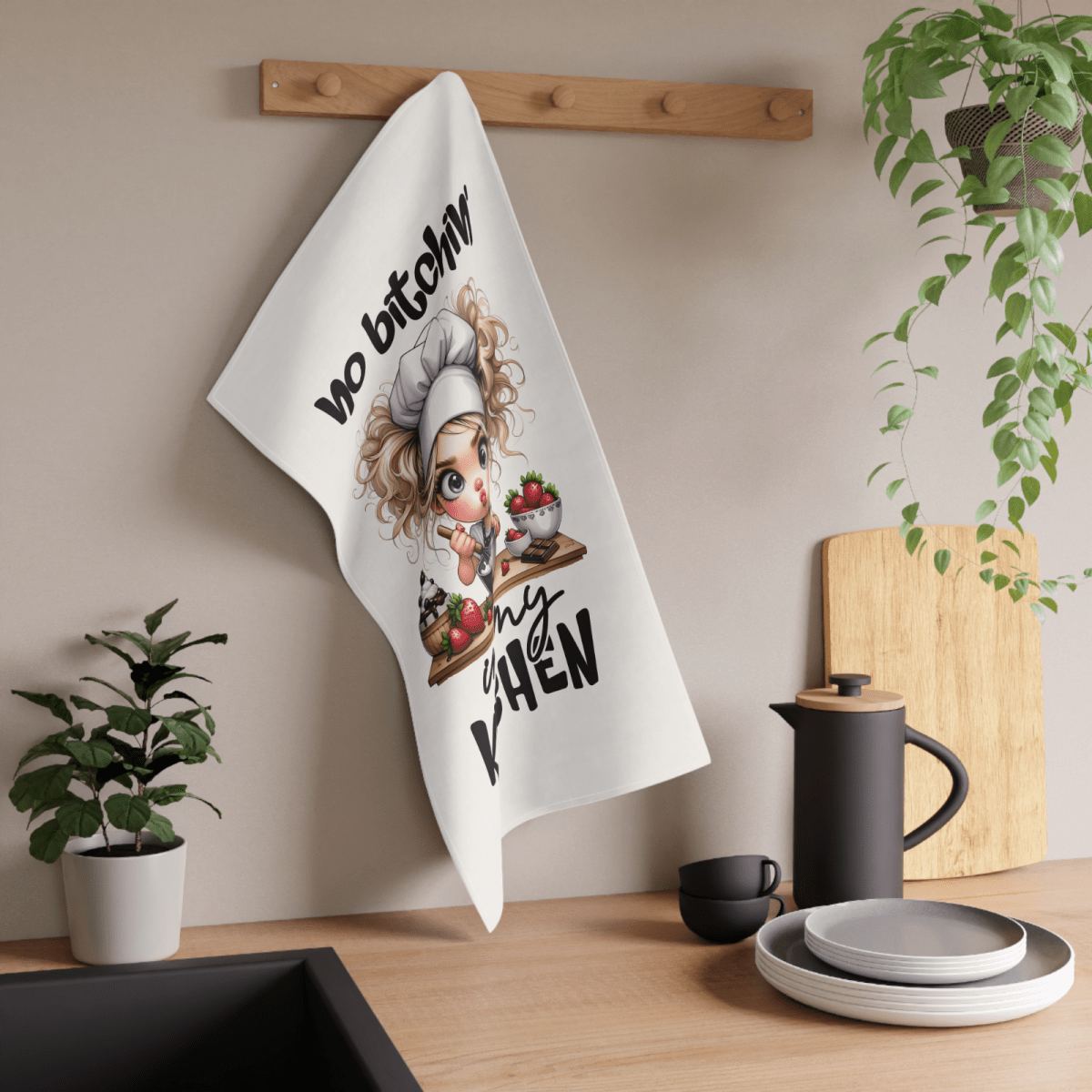 Funny Tea Towel – No Bitchin' in My Kitchen – Chef Girl Dish Towel - East Coast Gifts