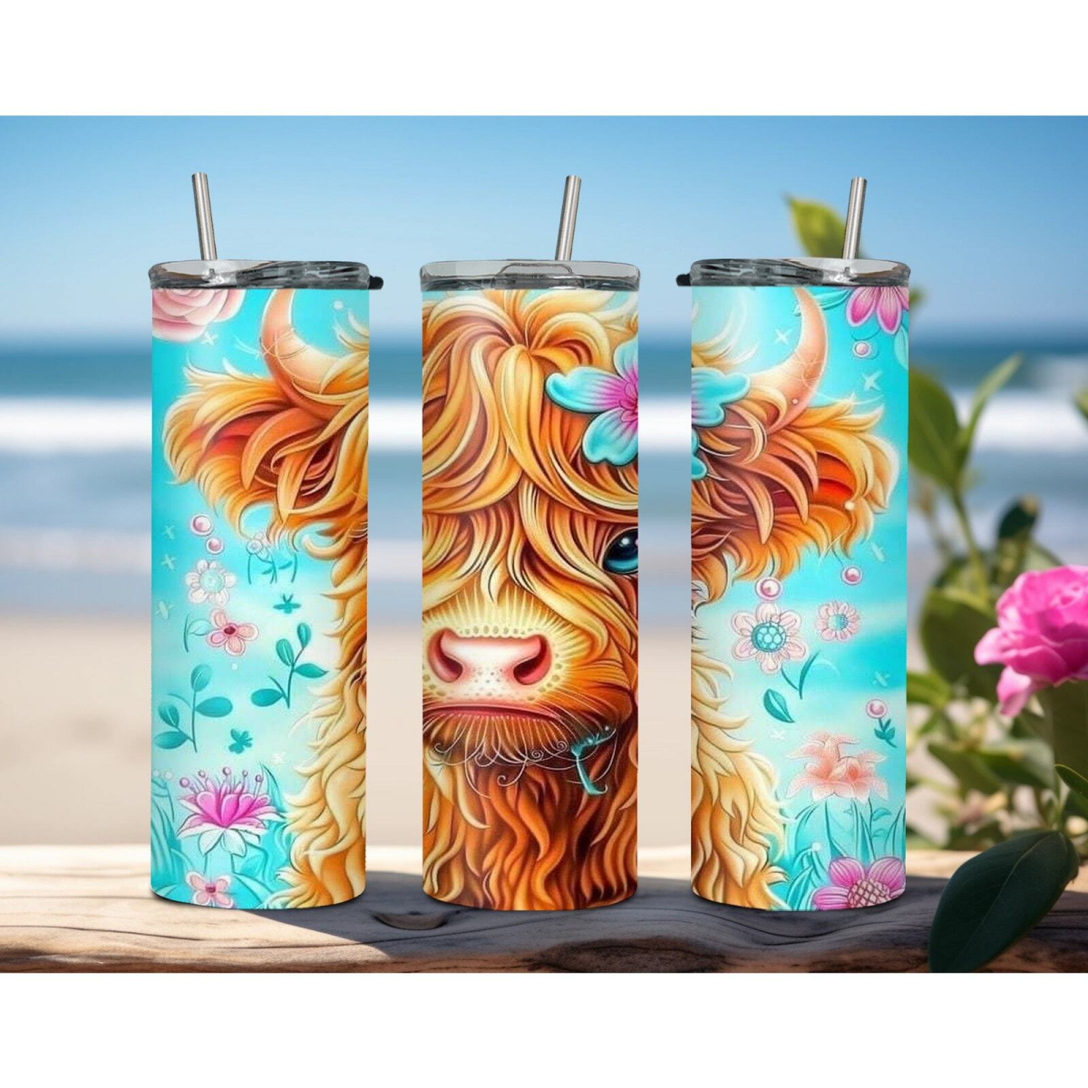 Highland Cow 20oz Tumbler Insulated Skinny Travel Coffee Mug Tumbler with Straw - East Coast Gifts