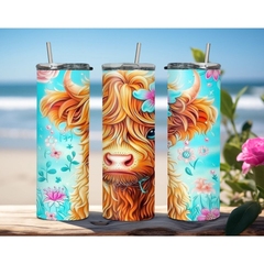 Highland Cow 20oz Tumbler Insulated Skinny Travel Coffee Mug Tumbler with Straw - East Coast Gifts