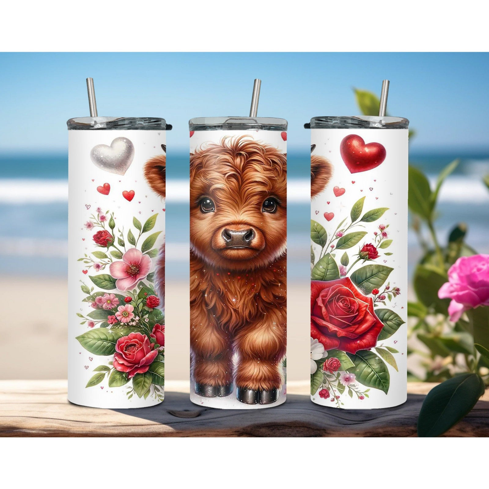 Highland Cow 20oz Tumbler Travel Coffee Skinny Mug with straw - East Coast Gifts