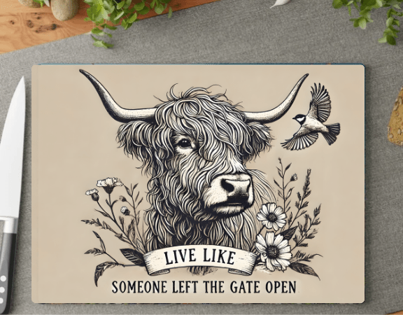Highland Cow Glass Chopping Board – 6 Farmhouse Kitchen Designs - East Coast Gifts