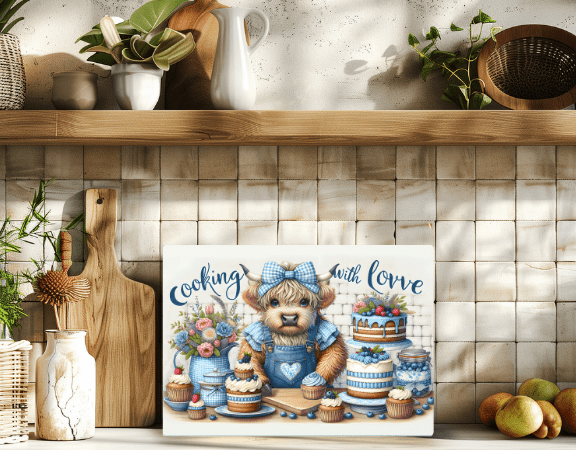 Highland Cow Glass Chopping Board – 6 Farmhouse Kitchen Designs - East Coast Gifts
