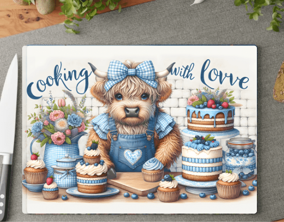Highland Cow Glass Chopping Board – 6 Farmhouse Kitchen Designs - East Coast Gifts
