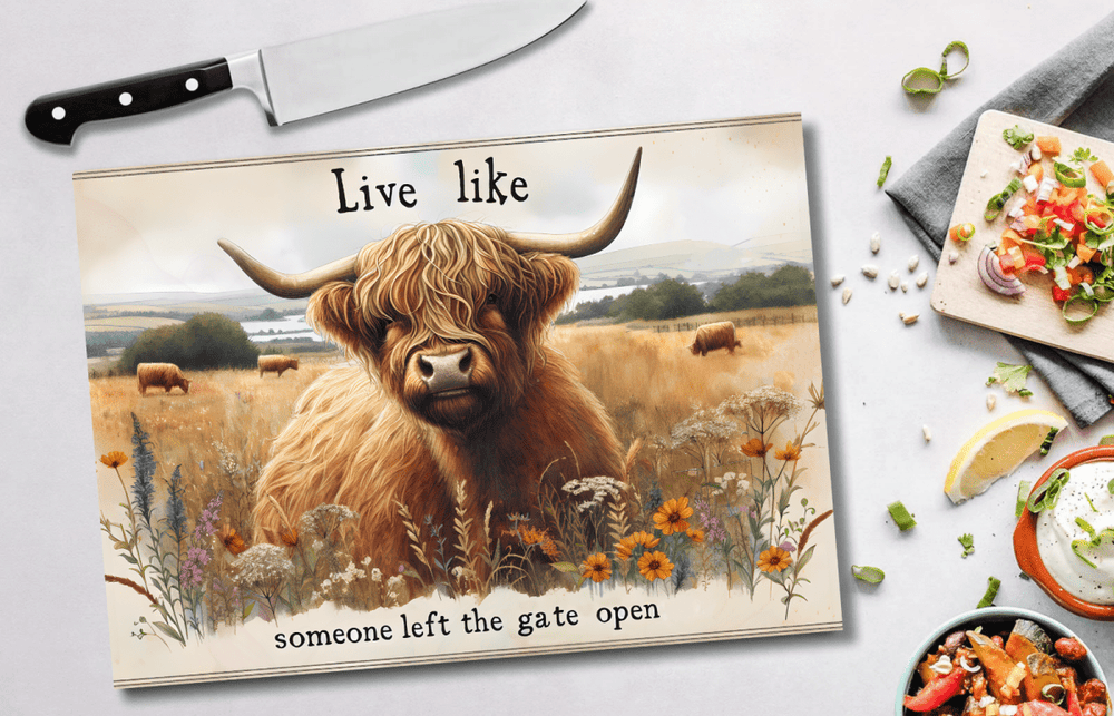 Highland Cow Glass Chopping Board – 6 Farmhouse Kitchen Designs - East Coast Gifts