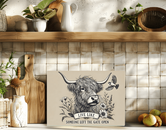 Highland Cow Glass Chopping Board – 6 Farmhouse Kitchen Designs - East Coast Gifts