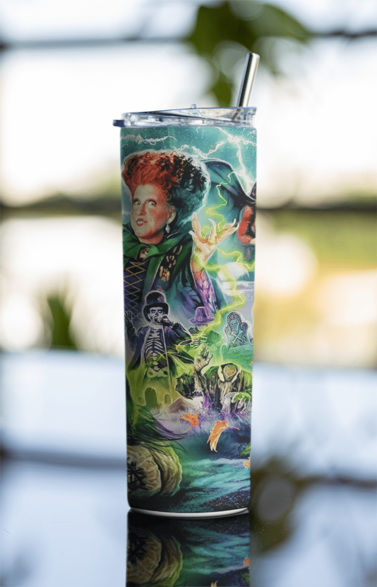 Hocus Pocus Sanderson Sisters Tumbler – 20oz Halloween Cup with Lid & Straw - East Coast Gifts