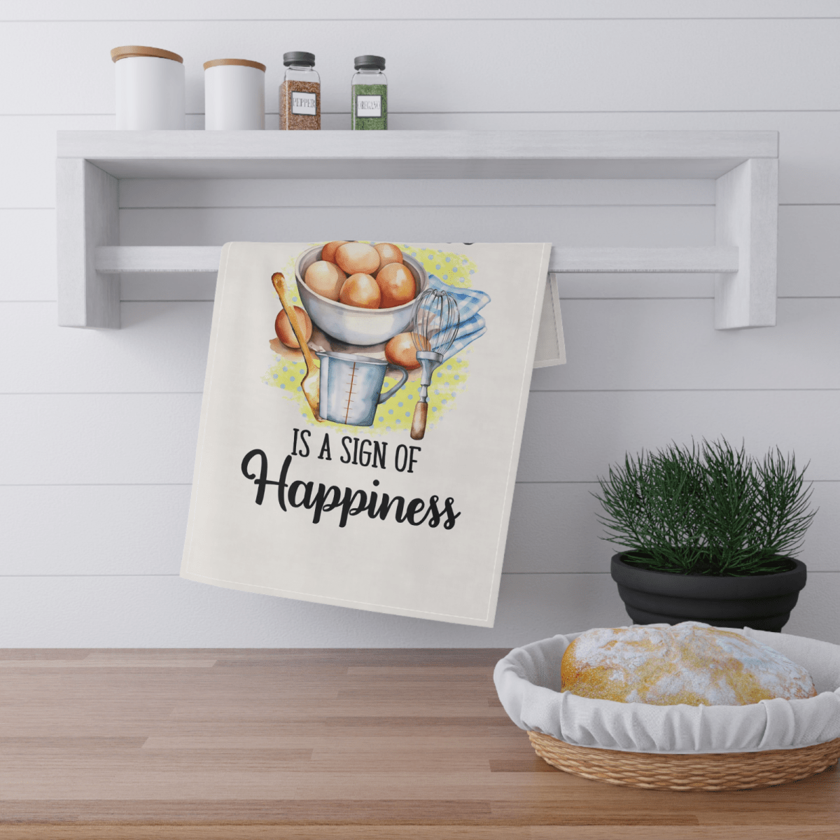Kitchen Tea Towel A Messy Kitchen Is a Sign of Happiness Funny Baking Dish Towel - East Coast Gifts