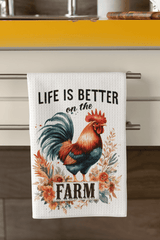 Life Is Better on the Farm Towel Set – 5 Farmhouse Designs with Roosters & Barns - East Coast Gifts