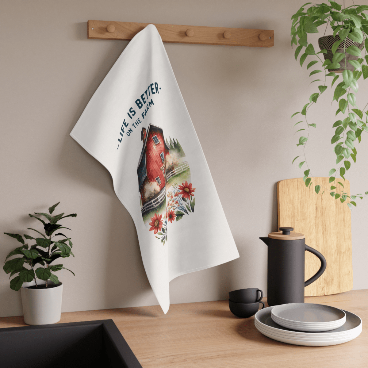 Life Is Better on the Farm Towel Set – 5 Farmhouse Designs with Roosters & Barns - East Coast Gifts