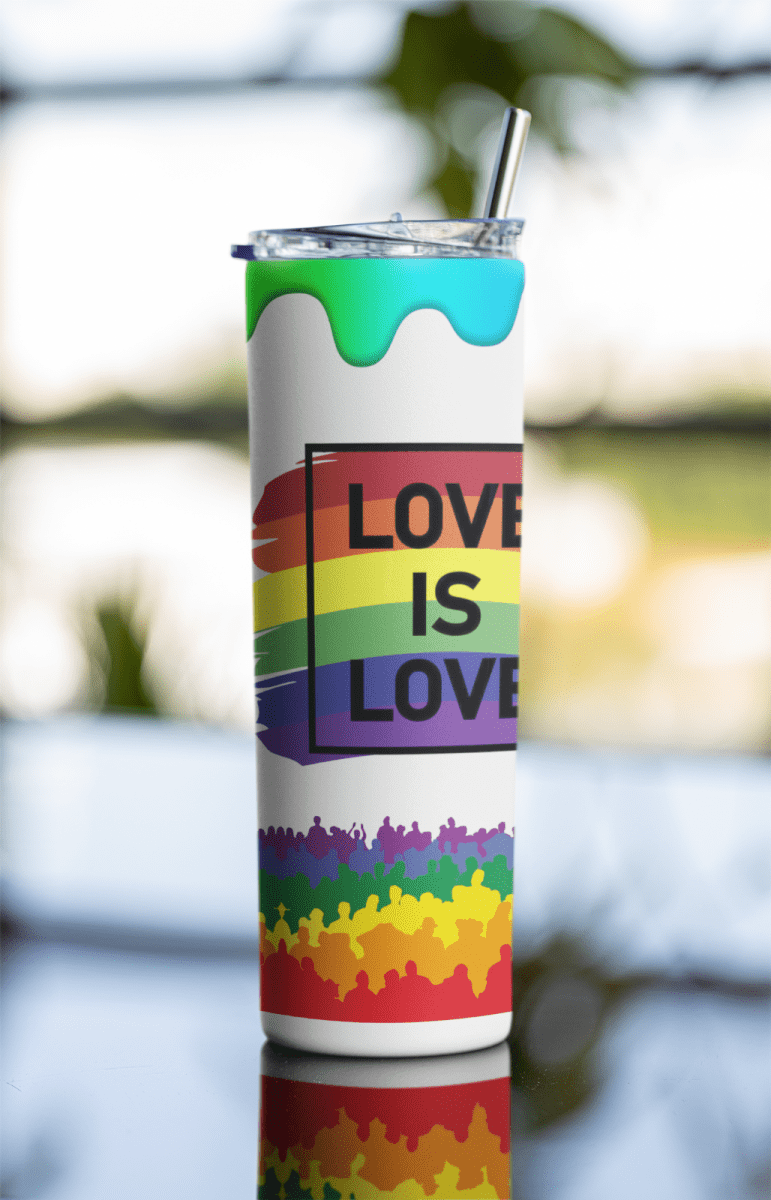 Love Is Love Rainbow Tumbler – 20oz LGBTQ Pride Cup w/ Lid & Metal Straw - East Coast Gifts