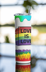 Love Is Love Rainbow Tumbler – 20oz LGBTQ Pride Cup w/ Lid & Metal Straw - East Coast Gifts