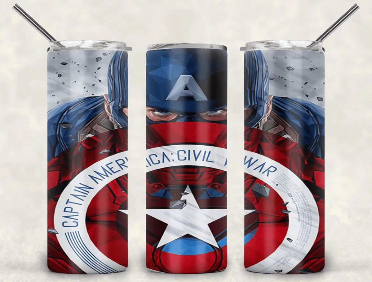Marvel Cpt America 20oz Tumbler Insulated Skinny Travel Coffee Mug with Straw - East Coast Gifts