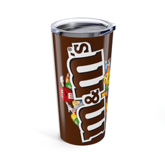 M&M Chocolate Inspired 20oz Travel Coffee tumbler Mug with straw - East Coast Gifts