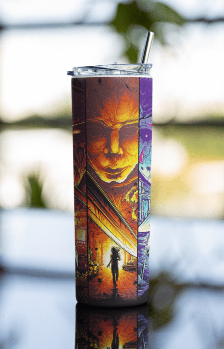 Neon Horror Icons Tumbler 20oz – Freddy Jason Pinhead Michael Myers Cup - East Coast Gifts