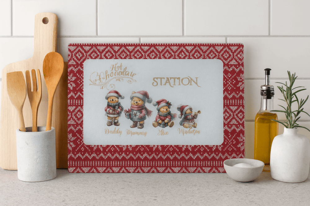 Personalised Christmas Bear Hot Chocolate Station Board – Festive Family Kitchen Décor UK - East Coast Gifts