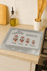 Personalised Christmas Hot Chocolate Station Glass Worktop Saver – Penguin Family Design - East Coast Gifts