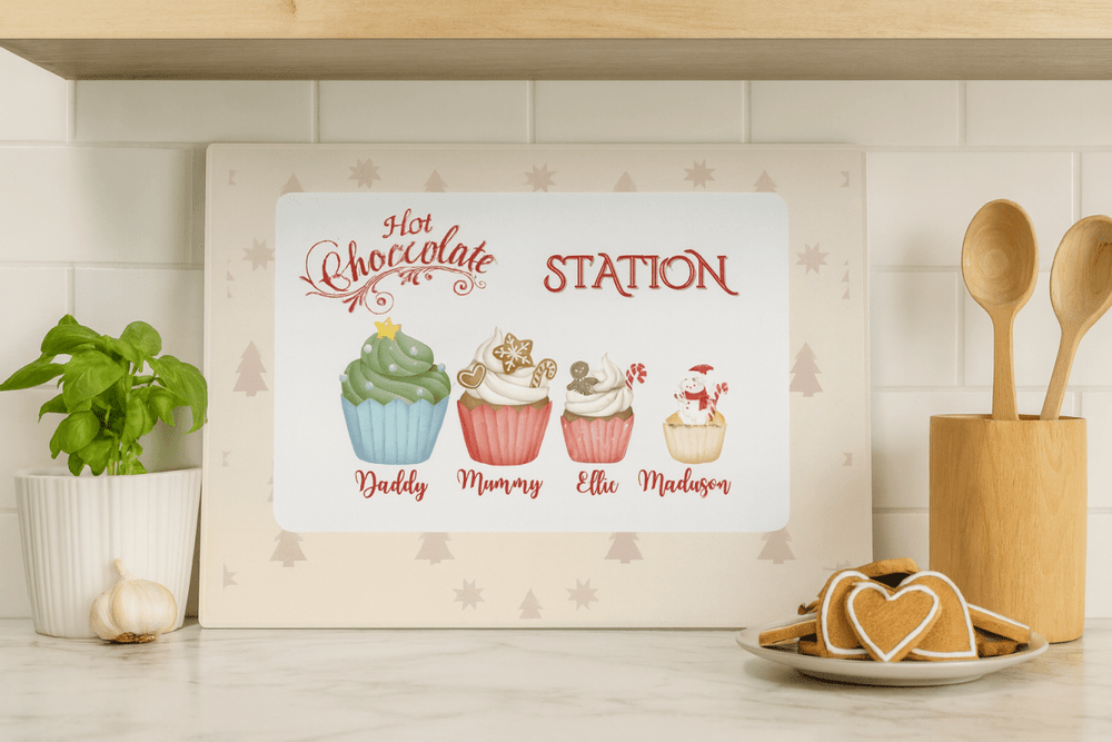 Personalised Cupcake Family Hot Chocolate Station Board – Christmas Gift UK - East Coast Gifts
