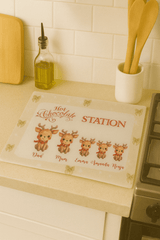 Personalised Hot Chocolate Station Reindeer Family Glass Chopping Board - East Coast Gifts