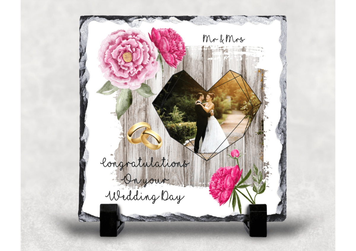 Personalised Slate Wedding Coaster Gift memory capture - East Coast Gifts