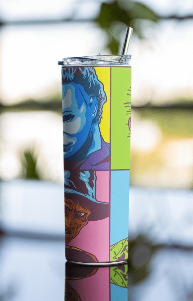 Pop Art Horror Icons Skinny Tumbler 20oz – Jason Freddy Michael Halloween Cup - East Coast Gifts