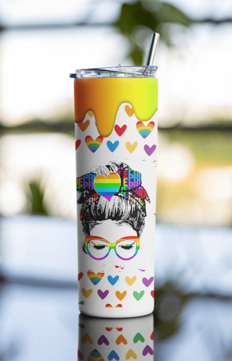 Rainbow Pride Girl Tumbler – 20oz LGBTQ+ Stainless Steel Cup with Straw - East Coast Gifts