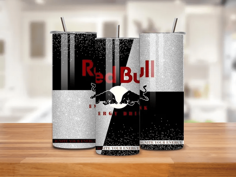 Red Bull Inspired 20oz Skinny Tumbler with Straw & Lid for Hot & Cold Drinks - East Coast Gifts