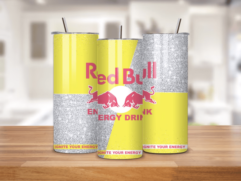 Red Bull Inspired 20oz Skinny Tumbler with Straw & Lid for Hot & Cold Drinks - East Coast Gifts