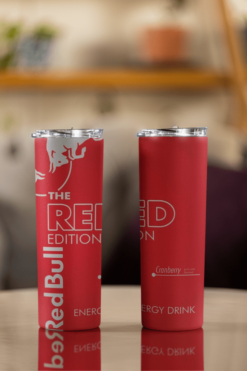 Red Bull Inspired Skinny Tumbler – 20oz Stainless Steel Cup – UK Edition - East Coast Gifts