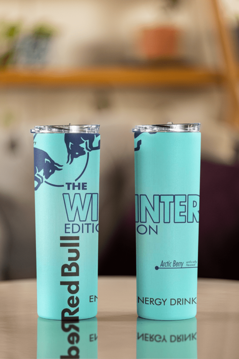 Red Bull Inspired Skinny Tumbler – 20oz Stainless Steel Cup – UK Edition - East Coast Gifts