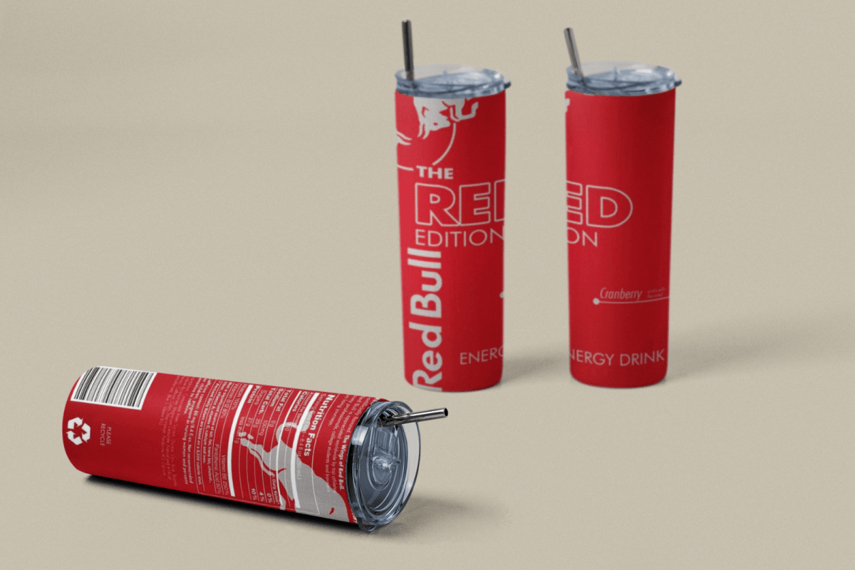 Red Bull Inspired Skinny Tumbler – 20oz Stainless Steel Cup – UK Edition - East Coast Gifts