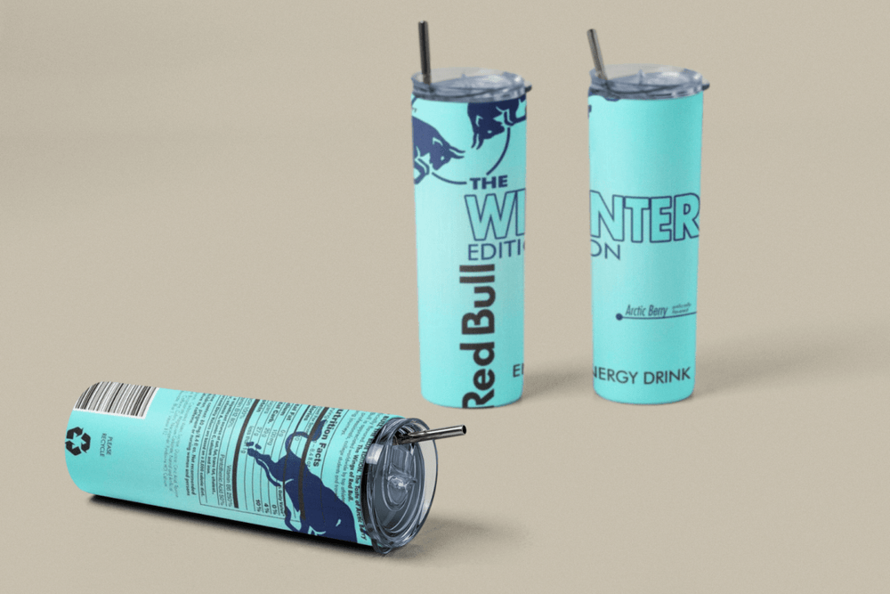 Red Bull Inspired Skinny Tumbler – 20oz Stainless Steel Cup – UK Edition - East Coast Gifts