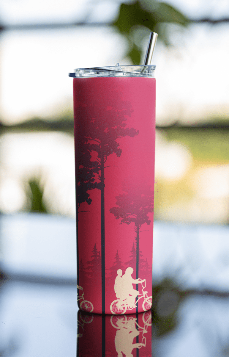 Retro Biker Forest Tumbler – 20oz Pink Insulated Cup w/ Lid & Metal Straw - East Coast Gifts