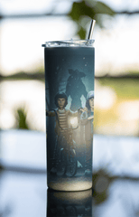 Retro Biker Squad Tumbler – 20oz Sci - Fi Adventure Cup w/ Lid & Metal Straw - East Coast Gifts