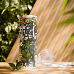 Retro TMNT Fan Gift – 20oz Stainless Steel Skinny Tumbler with Straw – UK Seller - East Coast Gifts
