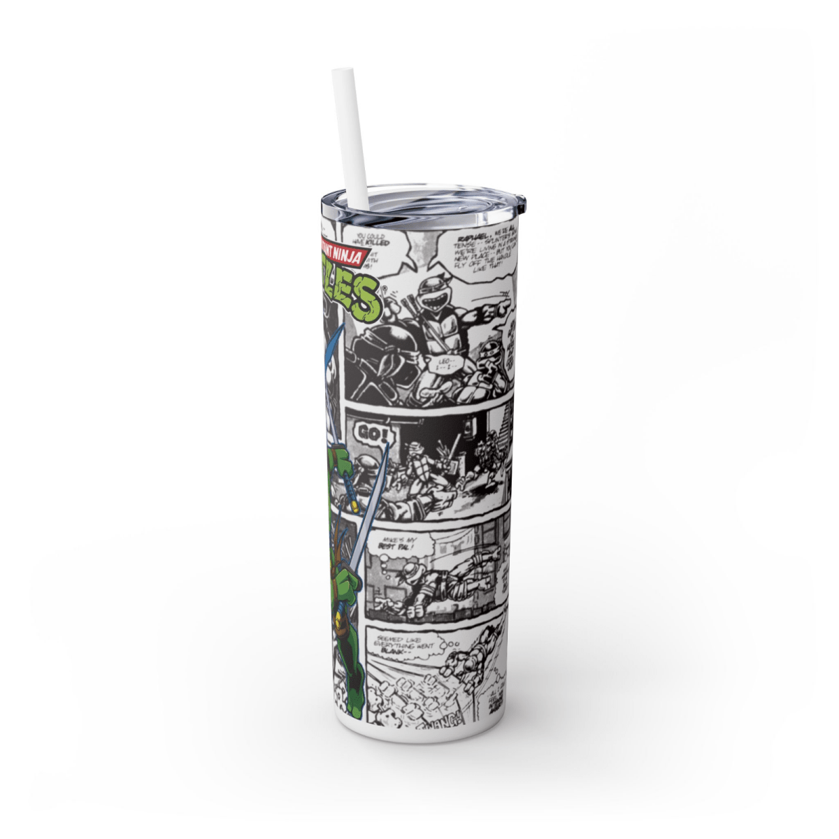 Retro TMNT Fan Gift – 20oz Stainless Steel Skinny Tumbler with Straw – UK Seller - East Coast Gifts