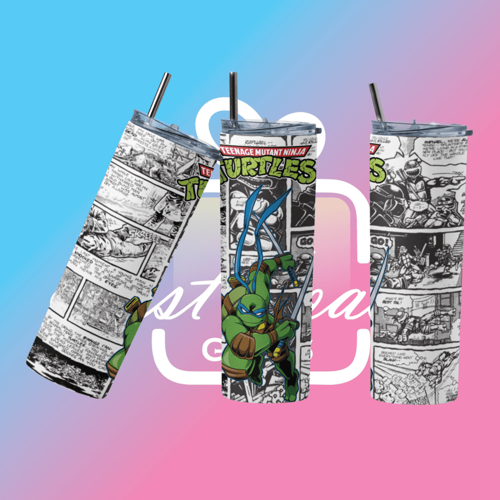 Retro TMNT Fan Gift – 20oz Stainless Steel Skinny Tumbler with Straw – UK Seller - East Coast Gifts