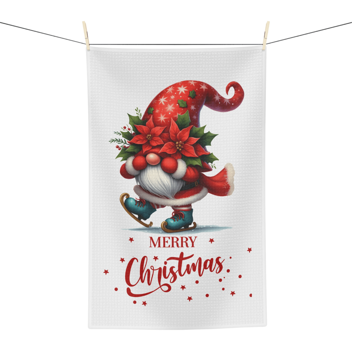 Skating Gnome Christmas Towel – Whimsical Holiday Kitchen Decor - East Coast Gifts