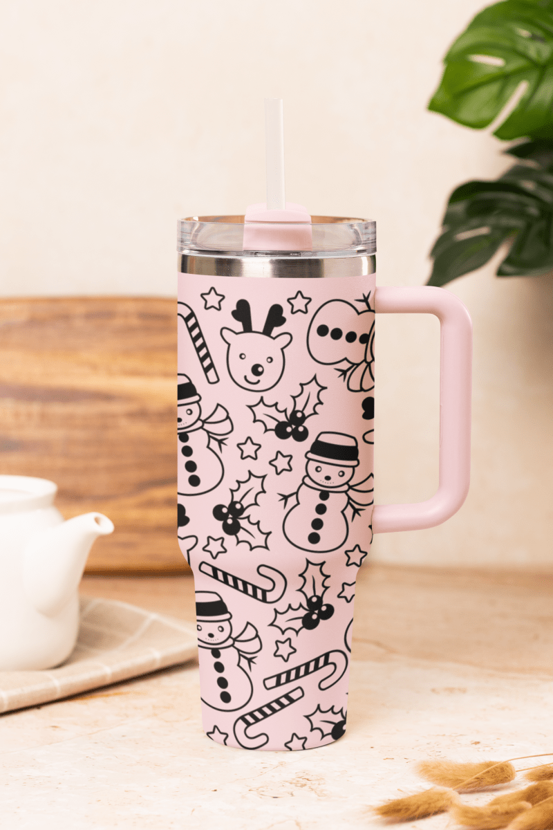Snowmen Reindeer and Candycane 40oz tumbler - East Coast Gifts