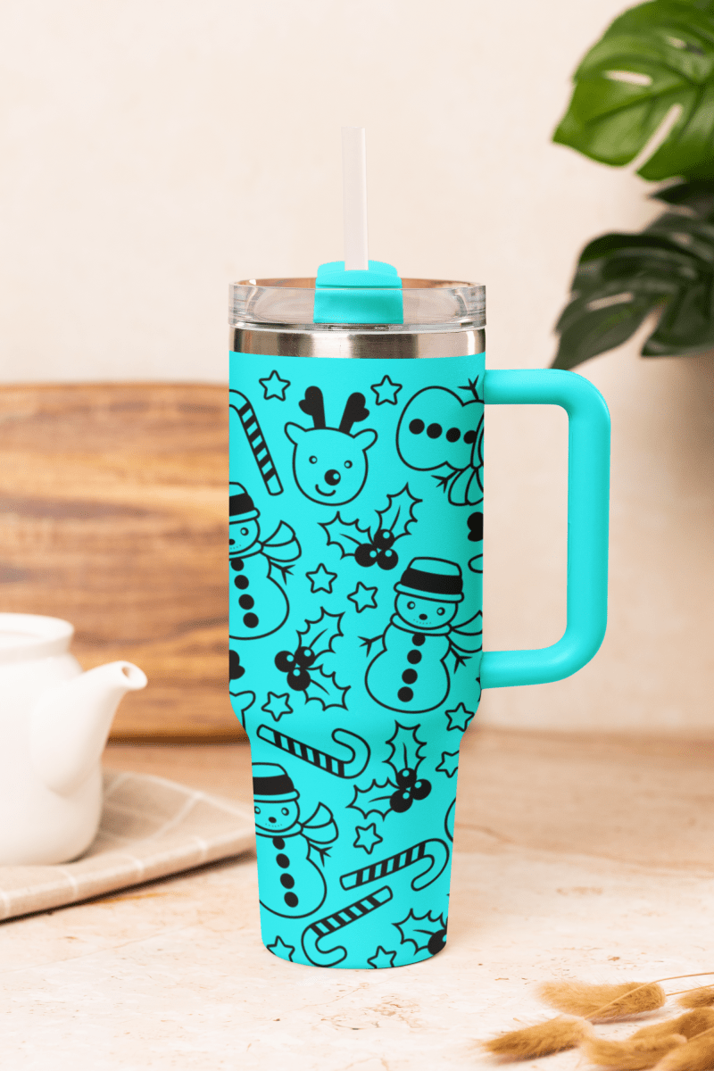 Snowmen Reindeer and Candycane 40oz tumbler - East Coast Gifts