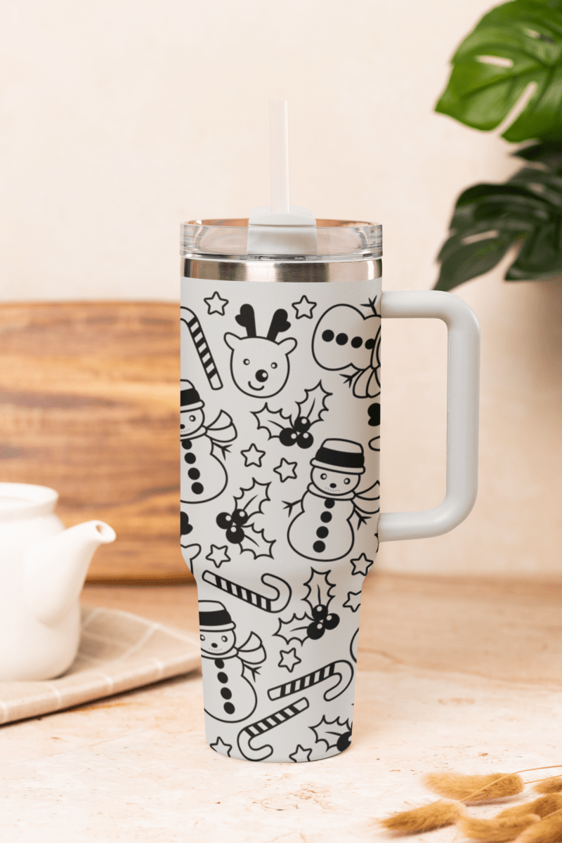 Snowmen Reindeer and Candycane 40oz tumbler - East Coast Gifts