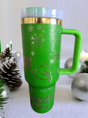 Stanley Inspired, Christmas Grinch 40oz Laser Engraved Insulated tumbler - East Coast Gifts