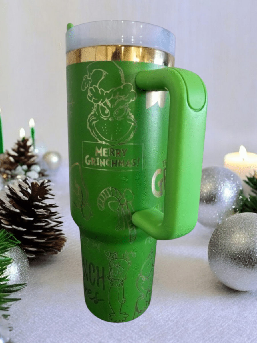 Stanley Inspired, Christmas Grinch 40oz Laser Engraved Insulated tumbler - East Coast Gifts
