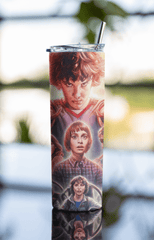 Stranger Things Character Collage Tumbler – 20oz Insulated Cup with Lid & Straw - East Coast Gifts